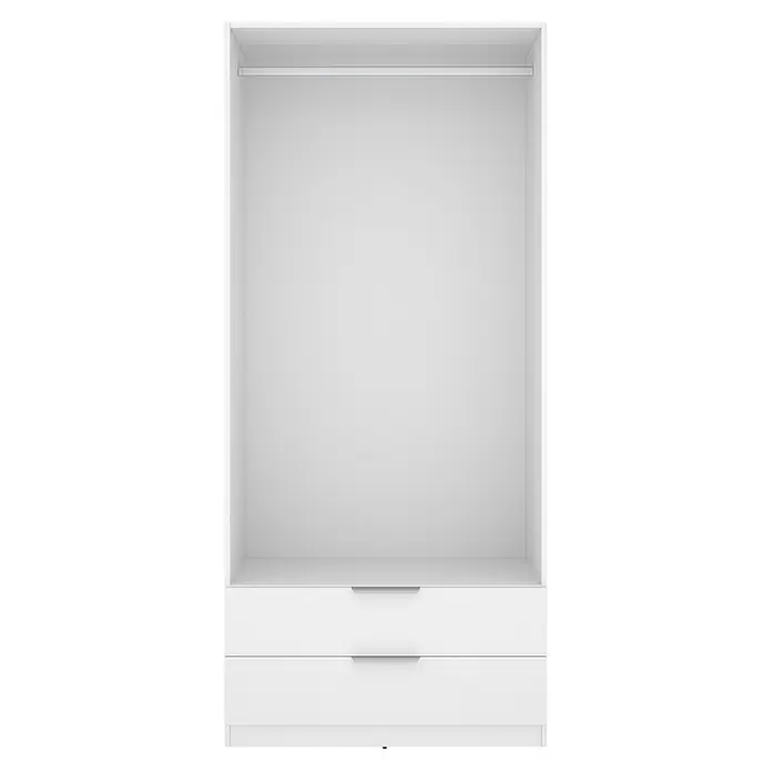 Dekit Armario para ropa Emax - L x An x Al: 51,4 x 91 x 203,5 cm, Blanco, Número de cajones: 2 ud. - Interior de armario blanco vacío con barra de colgar y dos cajones integrados en la parte inferior.