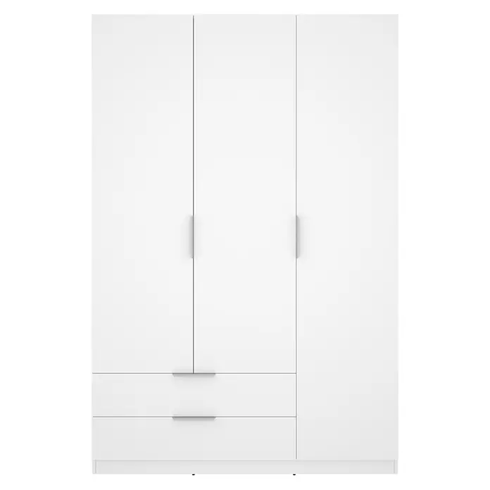Dekit Armario para ropa Emax - L x An x Al: 51,4 x 136,6 x 203,5 cm, Blanco, Número de cajones: 2 ud. - Armario blanco con tres puertas y dos cajones inferiores.