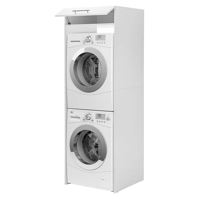 Respekta Waschturm Clara - L x B: 67,6 x 67,4 cm, Weiß - Weißer, gestapelter Frontlader-Wasch- und Trockenturm mit Oberschrank.