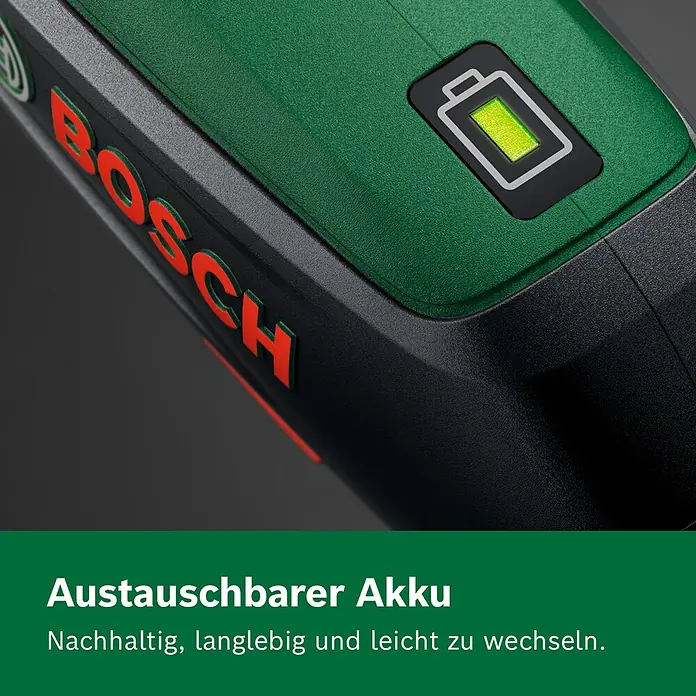 Bosch Akkuschrauber IXO 8 - 4 V, 1 Akku, 2 Ah, 6,5 Nm, 14 -tlg. - Grün-schwarzes Bosch Elektrowerkzeug mit Logo und beleuchteter Akkuanzeige.