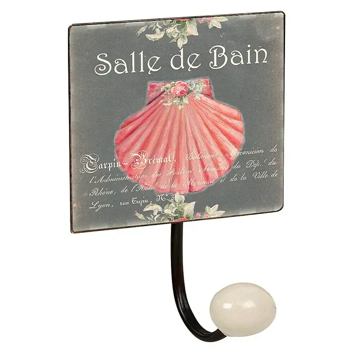 Nesu Gancho para colgar Salle de Bain 2 - L x An x Al: 155 x 100 x 70 mm, Número de ganchos: 1 ud. - Perchero de pared "Salle de Bain" con diseño decorativo y pomo de cerámica, ideal para baño o vestidor.