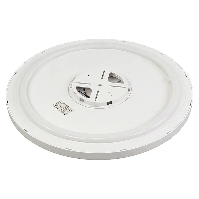 Enovalite LED-Deckenleuchte rund - 42 W, Ø x H: 50 cm x 35 mm, Weiß, Warmweiß - Rückansicht einer weißen, runden LED-Deckenleuchte mit zentraler Montageplatte und integriertem LED-Streifen.