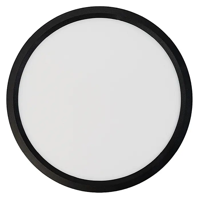 Enovalite LED-Deckenleuchte rund - 22 W, Ø x H: 30 cm x 35 mm, Schwarz, Warmweiß - Rundes LED-Panel mit weißer Diffusorfläche und schwarzem Rahmen.