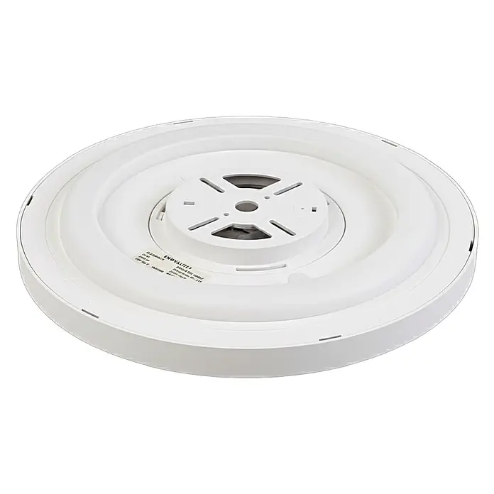 Enovalite LED-Deckenleuchte rund - 22 W, Weiß, Warmweiß - Weiße runde Deckenleuchte von hinten, mit zentraler Montageplatte und geschlitzten Befestigungslöchern.