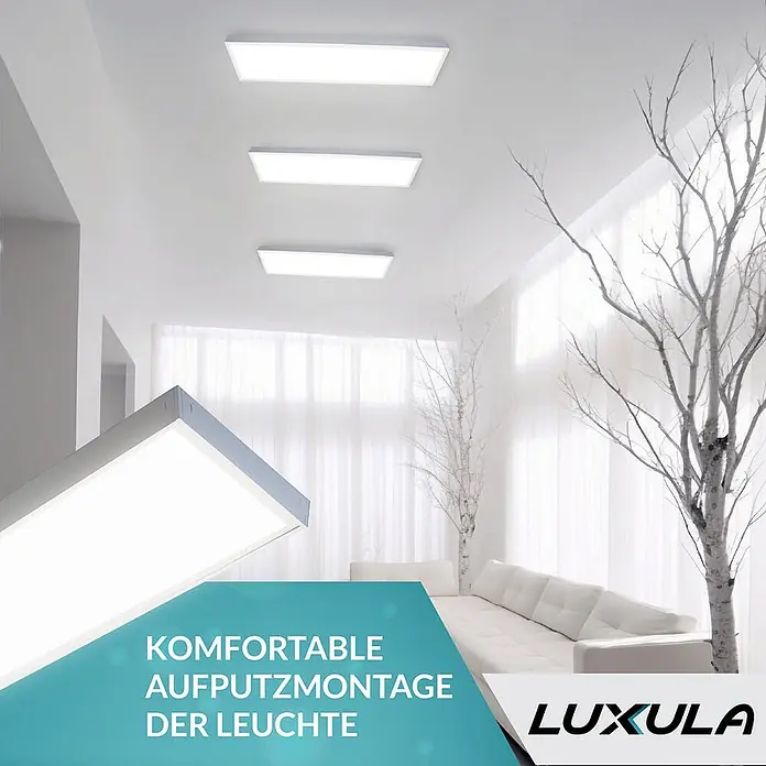 Luxula LED-Deckenleuchte - 36 W, L x B x H: 120 x 30 x 6 cm, Weiß, Neutralweiß - Weiße rechteckige LED-Deckenleuchten zur Aufputzmontage, die einen modernen Raum beleuchten.