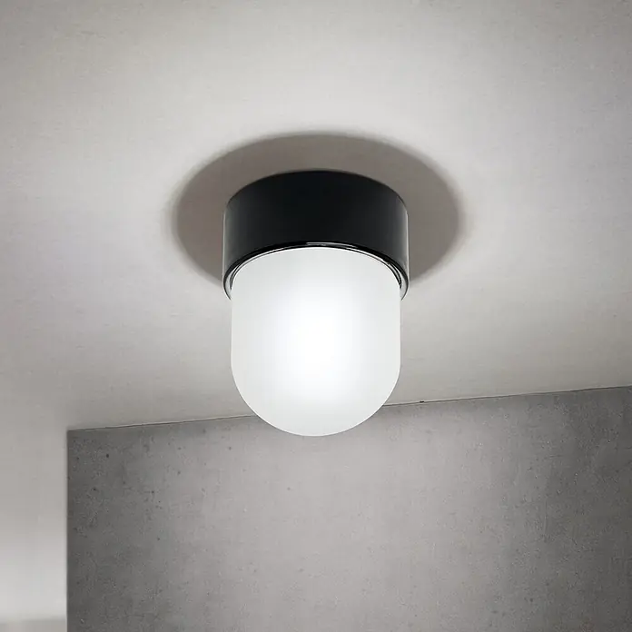 Orion Leuchten Deckenleuchte rund - E27 - Schwarze Deckenleuchte für die Oberflächenmontage mit mattweißem Glasdiffusor.