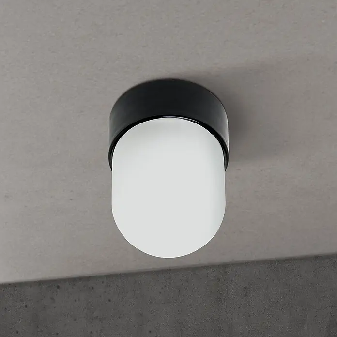 Orion Leuchten Deckenleuchte rund - E27 - Schwarze Aufputzleuchte mit weißem mattiertem Glasdiffusor.