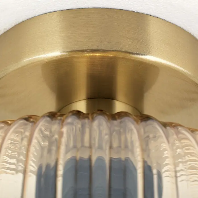 Orion Leuchten Deckenleuchte rund - E27 - Deckenleuchte aus gebürstetem Gold mit geriffeltem, durchscheinendem Glasschirm.