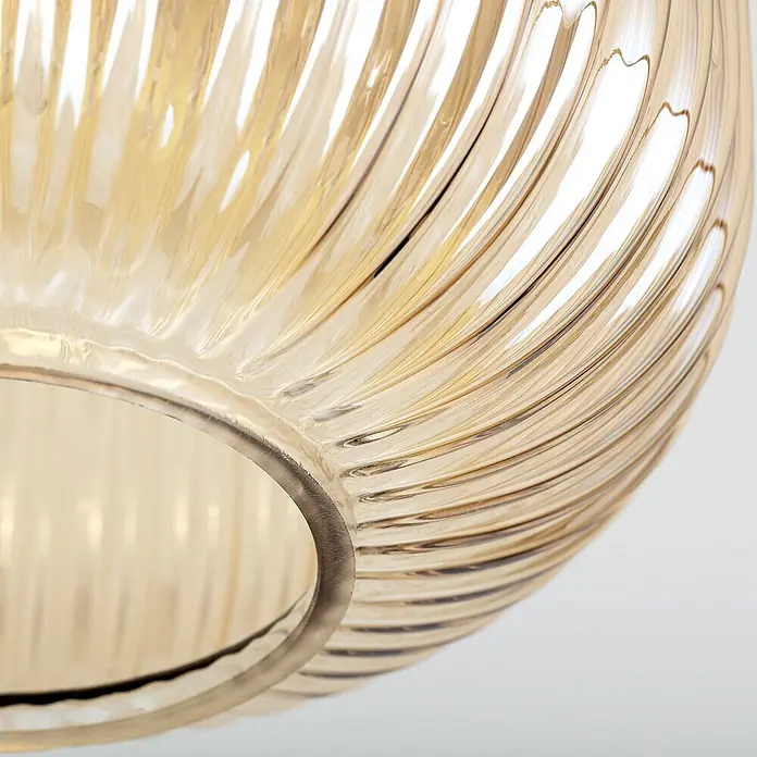 Orion Leuchten Deckenleuchte rund - E27 - Bernsteinfarbener gerippter Glasschirm mit Metallrand.