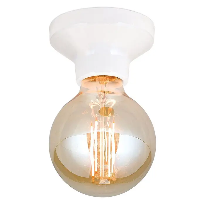 Orion Leuchten Deckenleuchte rund - E27 - Weiße Deckenleuchte mit großer, bernsteinfarbener LED-Filamentlampe.