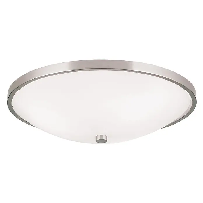 Orion Leuchten Deckenleuchte rund - E27 - Deckenleuchte in gebürstetem Nickel mit rundem, milchweißem Glasdiffusor und kleinem silbernem Knopf.