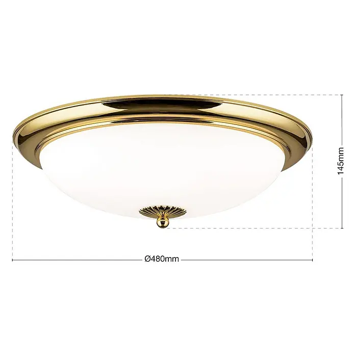 Orion Leuchten Deckenleuchte rund - E27 - Runde Deckenleuchte aus Messing & Opalglas, Ø480x145mm.