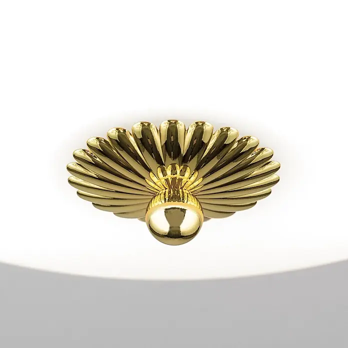 Orion Leuchten Deckenleuchte rund - E27 - Glänzende goldene muschelförmige Decken- oder Wandbefestigung mit zentraler Kugel.