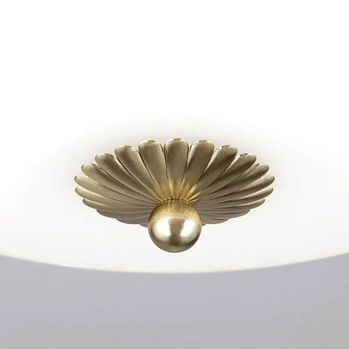Orion Leuchten Deckenleuchte rund - E27 - Goldfarbene, kannelierte Deckenrosette mit zentraler Kugel.