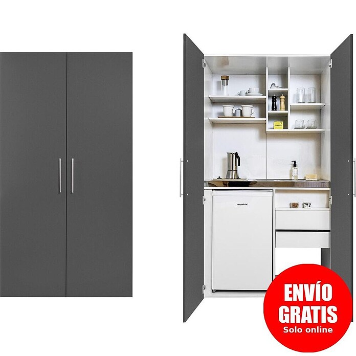 Respekta Cocina en armario (104 cm, Con placa vitrocerámica, Gris)