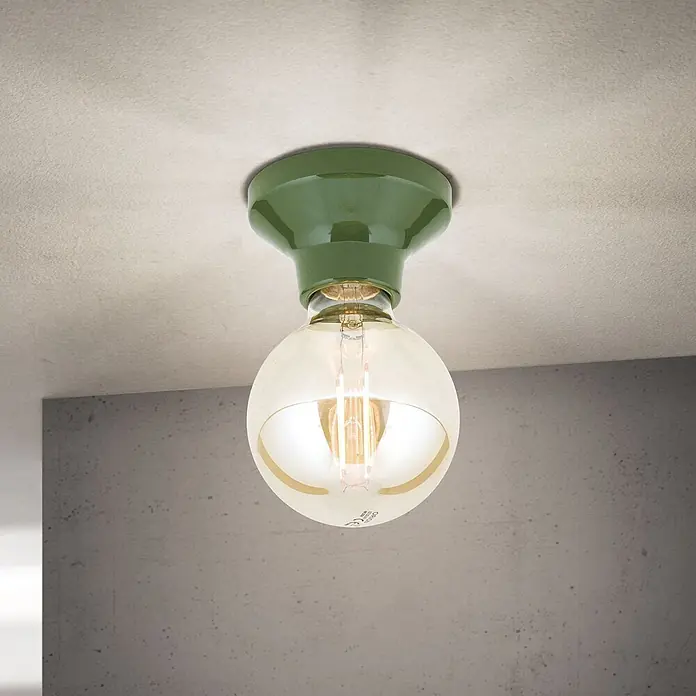 Orion Leuchten Deckenleuchte rund - E27 - Grüne Keramik-Deckenleuchte mit kugelförmiger Vintage-LED-Birne.