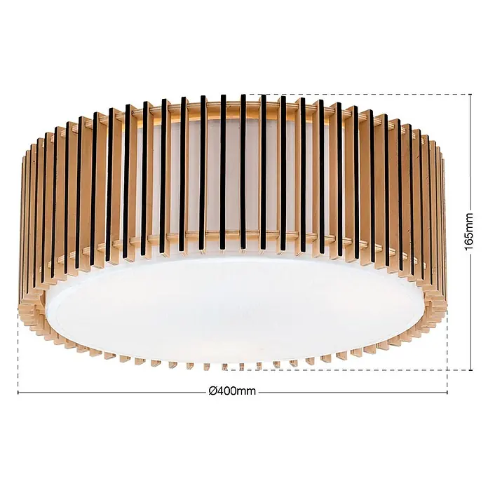 Orion Leuchten Deckenleuchte rund - E27 - Runde Deckenleuchte mit hellen Holzlamellen und weißem Diffusor.