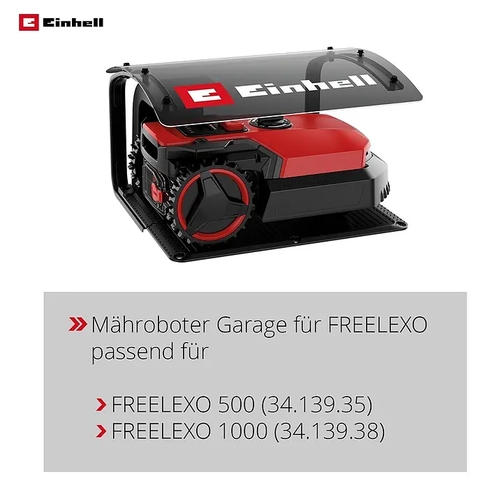 Einhell Mähroboter-Garage - L x B x H: 51 x 60 x 37 cm, Einhell Freelexo Mähroboter - Schwarze Mähroboter-Garage mit transparentem Dach, passend für Einhell FREELEXO Modelle.