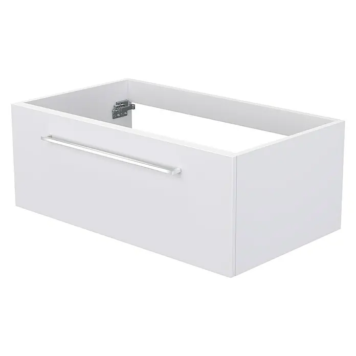 Camargue Espacio Waschtischunterschrank - 80 x 46 x 30 cm, Mira - Produktansicht eines modernen, weißen Waschtischunterschranks mit einem eleganten, horizontalen Griff. Perfekt für jedes Badezimmerdesign.