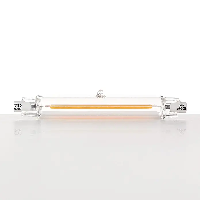 Orion Leuchten LED-Lampe - R7s, Nicht Dimmbar, Warmweiß, 1.000 lm, 10 W - Lineare LED-Glühbirne mit transparentem Glaskörper und orangefarbenem Filament, R7s-Typ.