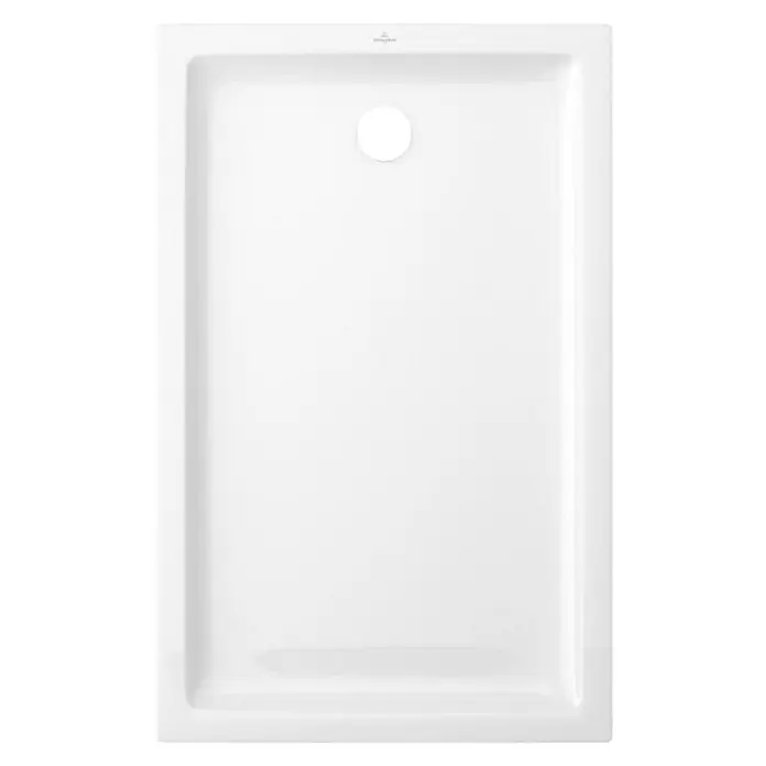 Villeroy & Boch O.novo Duschwanne - L x B: 100 x 80 cm, Keramik, Weiß - Bild einer rechteckigen, weißen Duschwanne mit einem runden Abflussloch. Ideal für moderne Badezimmer.