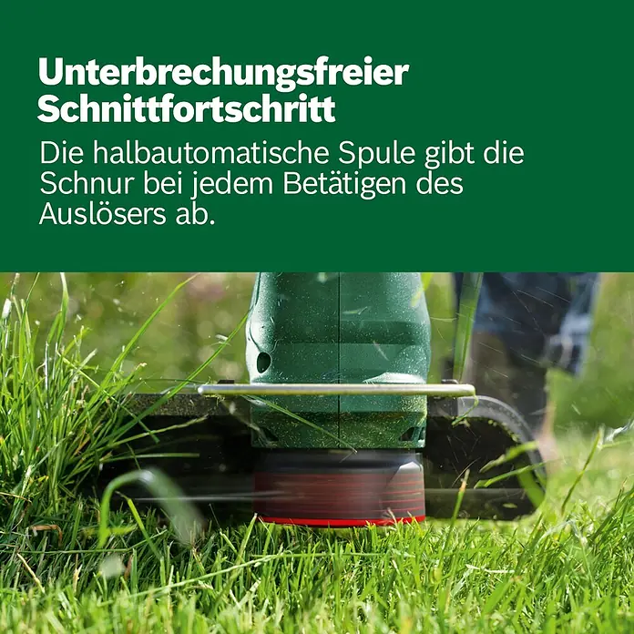 Bosch Power for All 18V Akku-Rasentrimmer UniversalGrassCut 18V-26-500 - 18 V, Li-Ionen, Ohne Akku - Ein grüner Rasentrimmer schneidet Gras mit einer halbautomatischen Spule.