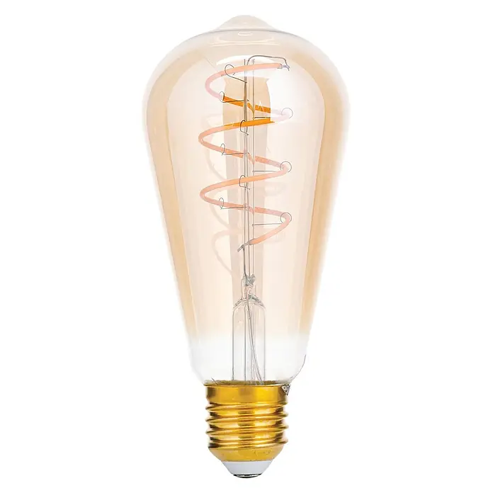 Orion Leuchten LED-Lampe - E27, Dimmbar, Warmweiß, 300 lm, 4 W - Bernsteinfarbene LED-Glühbirne im Vintage-Stil mit Spiralfilament und goldenem Schraubsockel.