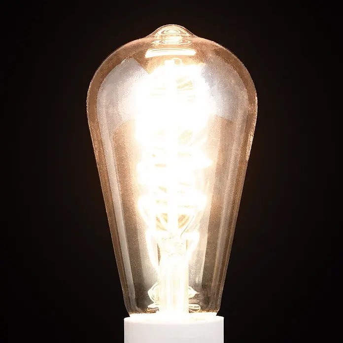 Orion Leuchten LED-Lampe - E27, Dimmbar, Warmweiß, 300 lm, 4 W - Beleuchtete Glühbirne im Vintage-Stil mit sichtbarem Glühfaden und klarer Glaskuppel.