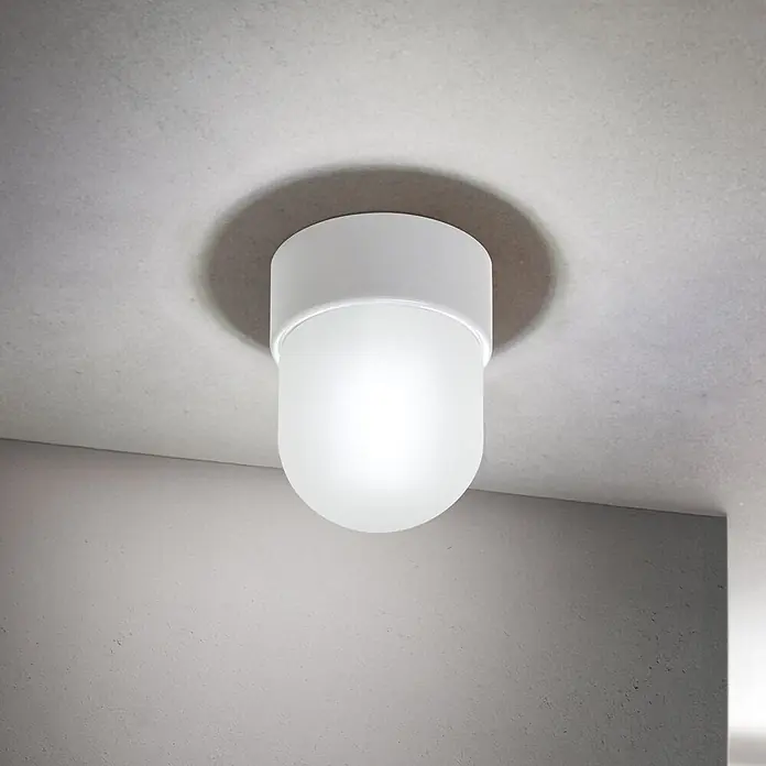 Orion Leuchten Deckenleuchte rund - E27 - Weiße zylindrische Aufputz-Deckenleuchte mit mattiertem Glasdiffusor, beleuchtet.