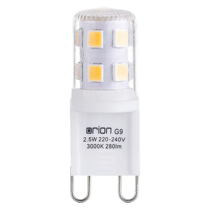 Orion Leuchten LED-Lampe - G9, Nicht Dimmbar, Warmweiß, 280 lm, 2,5 W - Weiße G9 LED-Lampe mit klarer Abdeckung, sichtbaren LED-Chips und zwei Metallstiften.