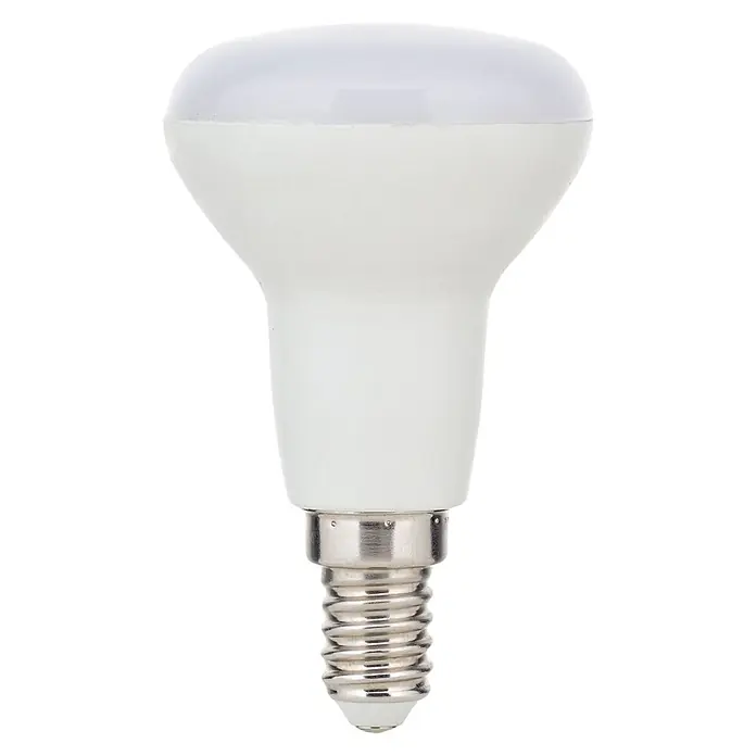 Orion Leuchten LED-Lampe - E14, Dimmbar, Warmweiß, 540 lm, 6 W - Weiße LED-Glühbirne mit mattierter Oberseite und silberfarbenem Schraubsockel.