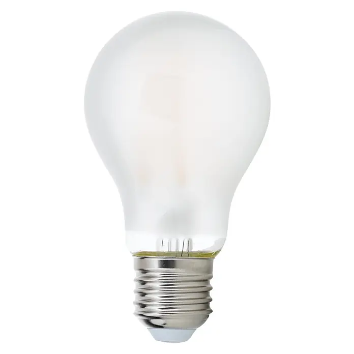Orion Leuchten LED-Lampe - E27, Dimmbar, Warmweiß, 806 lm, 8 W - Mattweiße Glühbirne mit silbernem Schraubsockel.