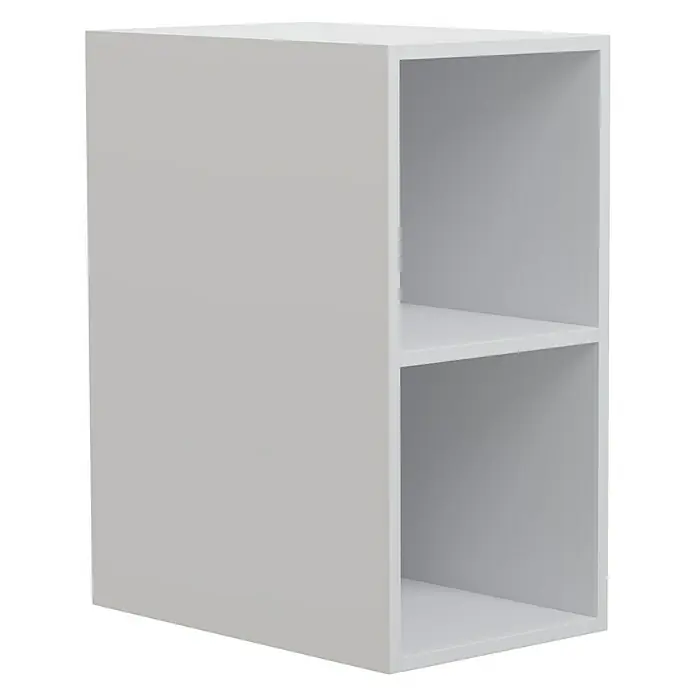 Camargue Espacio Unterschrankregal - 30 x 46 x 60 cm, Weiß - Diese Aufnahme zeigt ein weißes Regalmöbel mit zwei Fächern, ideal für die Aufbewahrung und Organisation von Gegenständen im Wohnraum.