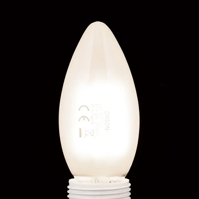 Orion Leuchten LED-Lampe - E14, Dimmbar, Warmweiß, 180 lm, 2 W - Mattweiße ORION Kerzenform-LED-Glühbirne mit Schraubsockel.
