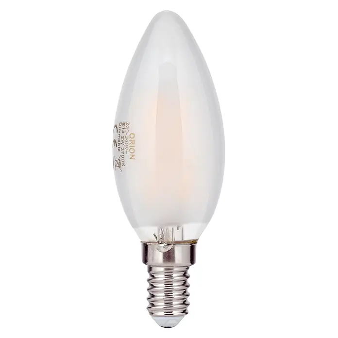Orion Leuchten LED-Lampe - E14, Dimmbar, Warmweiß, 180 lm, 2 W - Mattierte LED-Kerzenlampe mit E14-Schraubsockel. Dimmbar, 2700K warmweißes Licht.