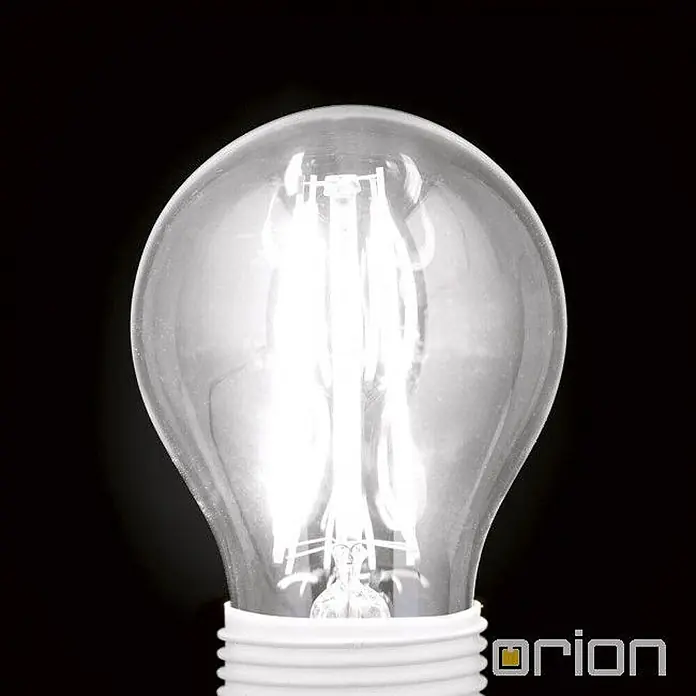 Orion Leuchten LED-Lampe - E14, Dimmbar, Warmweiß, 450 lm, 4,5 W - Beleuchtete klare Glas-LED-Filamentlampe mit weißem Schraubsockel.