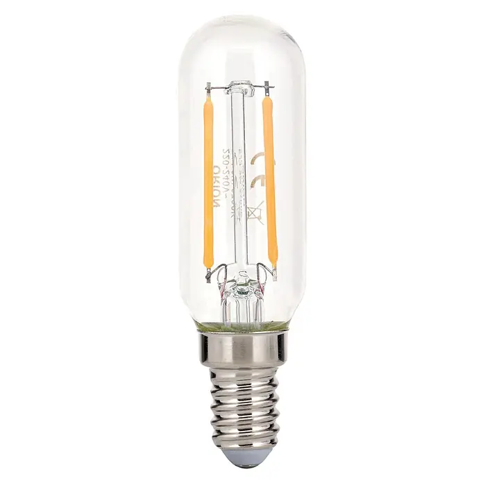 Orion Leuchten LED-Lampe - E14, Dimmbar, Warmweiß, 330 lm, 3 W - Klare röhrenförmige LED-Birne mit zwei orangefarbenen Filamenten und E14-Schraubsockel.