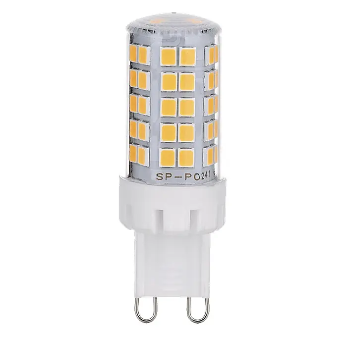 Orion Leuchten LED-Lampe - G9, Dimmbar, Warmweiß, 500 lm, 5 W - Weiße LED-G9-Stiftsockellampe mit vielen gelben LED-Chips in einem klaren Zylinder.