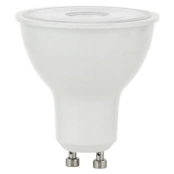 Orion Leuchten LED-Lampe - GU10, Dimmbar, Warmweiß, 660 lm, 8 W - Weiße GU10 LED-Lampe mit transparenter Linse und silbernen Sockelstiften.