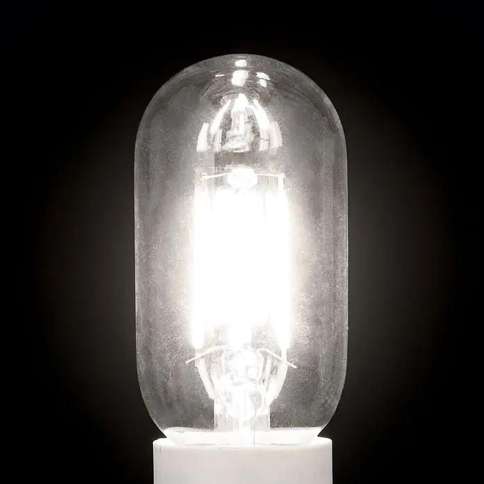 Orion Leuchten LED-Lampe - E27, Dimmbar, Warmweiß, 860 lm, 8 W - Beleuchtete, klare Glas-Röhrenlampe mit weißem Sockel.