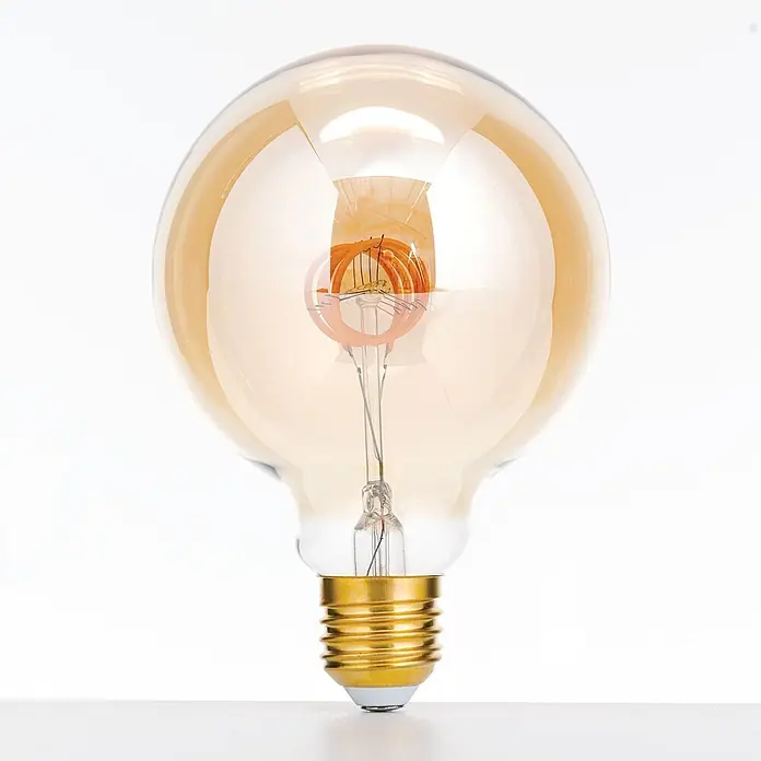 Orion Leuchten LED-Lampe - E27, Dimmbar, Warmweiß, 300 lm, 4 W - Bernstein-getönte Vintage-Edison-Glühbirne mit goldenem Schraubsockel und spiralförmigem Glühfaden.