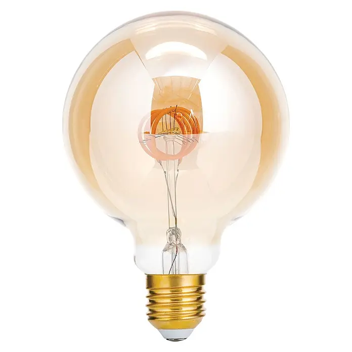 Orion Leuchten LED-Lampe - E27, Dimmbar, Warmweiß, 300 lm, 4 W - Bernstein Edison Vintage-Glühbirne mit Spiralfaden und goldenem Schraubsockel.