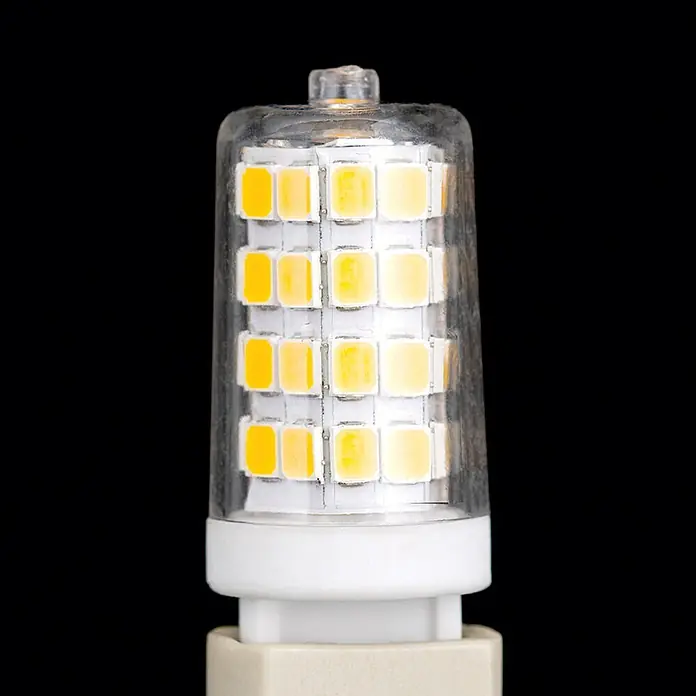 Orion Leuchten LED-Lampe - G9, Nicht Dimmbar, Warmweiß, 350 lm, 3,3 W - Zylindrische LED-Glühbirne mit klarem Gehäuse und mehreren kleinen gelb-weißen LED-Chips, mit weißem Sockel.