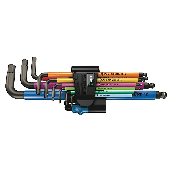 Wera Winkelschlüssel-Set 950/9 Hex-Plus Multicolour HF 1 - 9 -tlg. - Wera 950 SPKL HF 1 Sechskant-Schlüsselsatz mit farbcodierten Hülsen und Kugelkopf für schwer zugängliche Schrauben.
