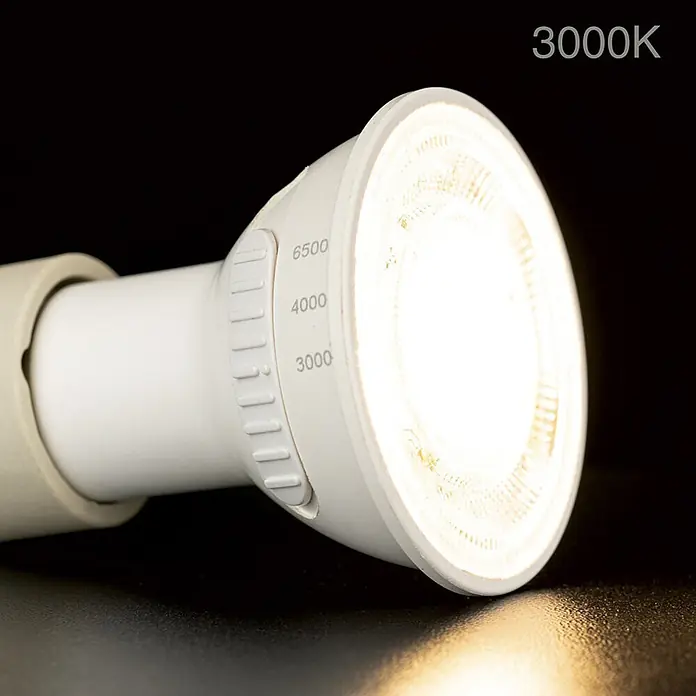 Orion Leuchten LED-Lampe - GU10, Dimmbar, Mehrfarbig, 345 lm, 3,6 W - Weiße LED-Glühbirne mit einstellbarer Farbtemperatur, auf 3000K für warmweißes Licht eingestellt.