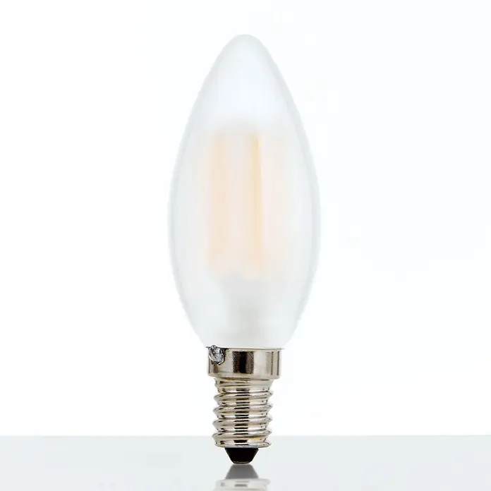 Orion Leuchten LED-Lampe - E14, Dimmbar, Warmweiß, 720 lm, 6 W - Mattierte LED-Kerzenlampe mit silbernem E14-Schraubsockel und sichtbaren LED-Filamenten.
