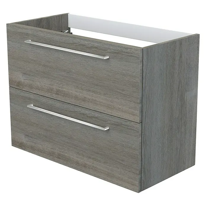 Camargue Espacio Waschtischunterschrank - 80 x 40 x 60 cm, 2 Schubkästen, Faro - Grauer Badezimmerschrank mit zwei Schubladen und silbernen Griffen für ein modernes Badezimmerdesign.