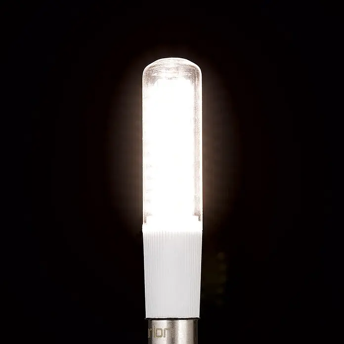 Orion Leuchten LED-Lampe - B15d, Nicht Dimmbar, Warmweiß, 1.100 lm, 8 W - Helle, röhrenförmige LED-Lampe mit weißem geripptem Sockel und Metallfassung.