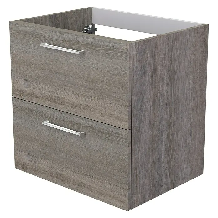 Camargue Espacio Waschtischunterschrank - 60 x 46 x 60 cm, 2 Schubkästen, Faro - Grauer Waschbeckenunterschrank mit zwei Schubladen und Griffen. Moderne Badmöbel mit Holzoptik für ein stilvolles Badezimmer.