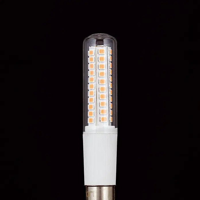 Orion Leuchten LED-Lampe - B15d, Nicht Dimmbar, Warmweiß, 1.100 lm, 8 W - Röhrenförmige LED-Glühbirne mit klarem Gehäuse, orangefarbenen Chips und weißem Sockel.